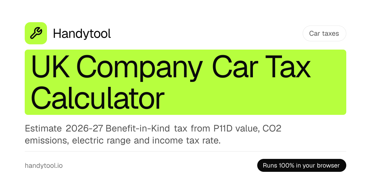 UK Company Car Tax Calculator - 2026/27 BIK Estimate