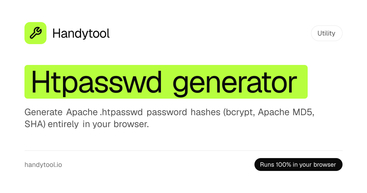 Htpasswd 생성기 — 무료 Apache .htpasswd 암호 해시 도구
